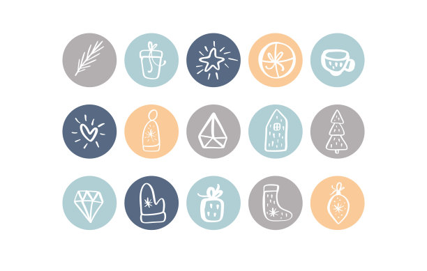 向量组的图标和标志的社会媒体故事突出封面。圣诞节设计模板的生活方式，博客和设计师图片下载