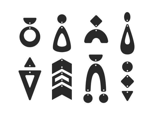 几何耳环模板。波西米亚式滴泪耳环。吊坠。激光切割模板。耳环与洞。珠宝。向量图片下载