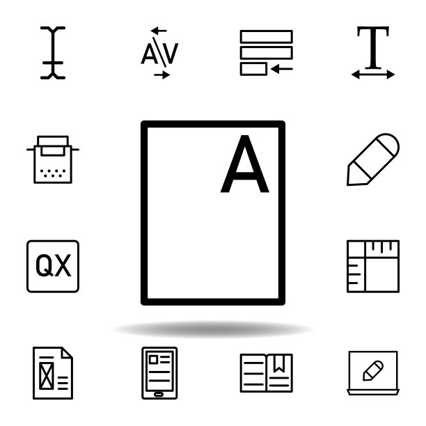 文件，word A图标。可以用于网页，logo，手机应用，UI, UX图片下载