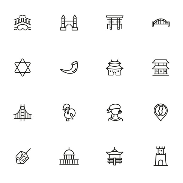 地标线图标集。威尼斯,塔桥图片下载