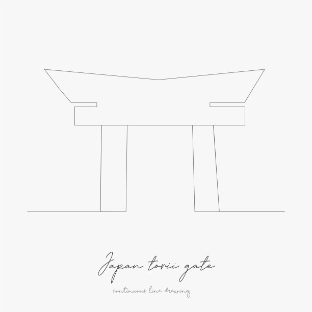 连续的线条画。日本鸟居。简单的矢量图。日本鸟居门概念手绘素描线。图片下载