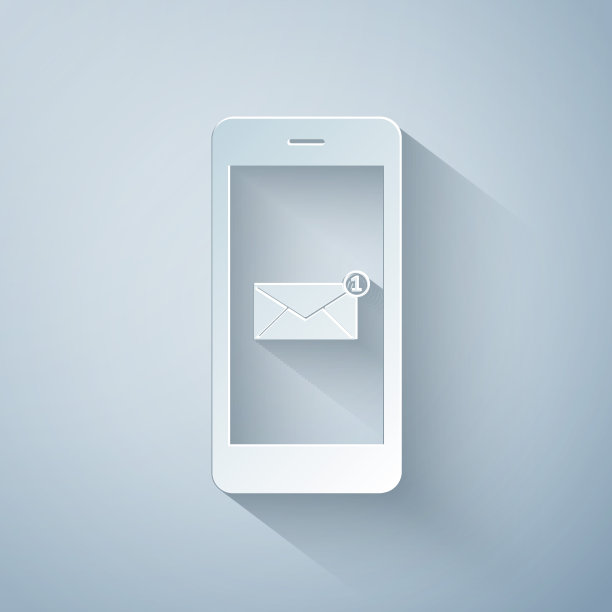接收信息概念。新邮件通知在智能手机屏幕上灰色背景上的图标。电话里有新消息。邮件发送服务。纸艺术风格。矢量图图片下载