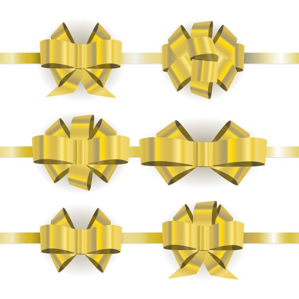 设置不同的向量金色弓孤立在白色背景。用于美化礼物的有用模板，假期，新年，生日的包装。现实的例子。图片下载