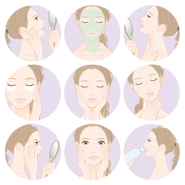 一个女人做皮肤护理的插图图片下载