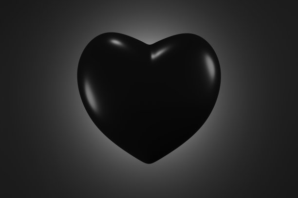 黑色的心符号在黑色的背景，发光。极简设计的海报，封面，品牌，横幅，海报。3 d渲染。图片下载