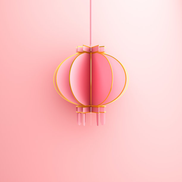 17、喜迎新春旗帜，粉红金灯灯花剪纸。中国节庆喜庆发菜的设计创意理念。复制文本空间区域图片下载