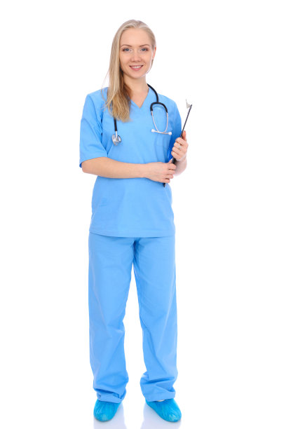 女医生或护士被隔离在白色背景下。笑容可掬的医务人员代表。医学的概念图片下载
