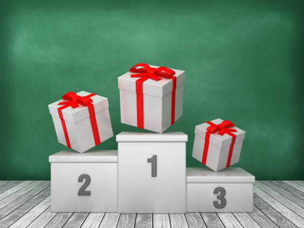 讲台与礼品盒在黑板背景- 3D渲染图片下载