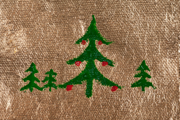 在金色纹理背景上手绘冷杉图片下载