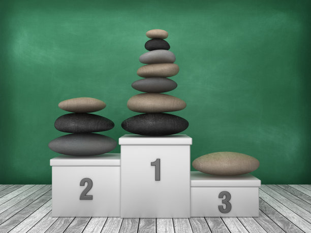 讲台与石头平衡黑板背景- 3D渲染图片下载