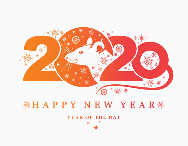 2020鼠年。美丽的2020年新年贺卡上有一只小白鼠的肖像。图片下载