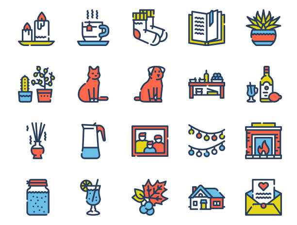 Hygge颜色线性图标集图片下载