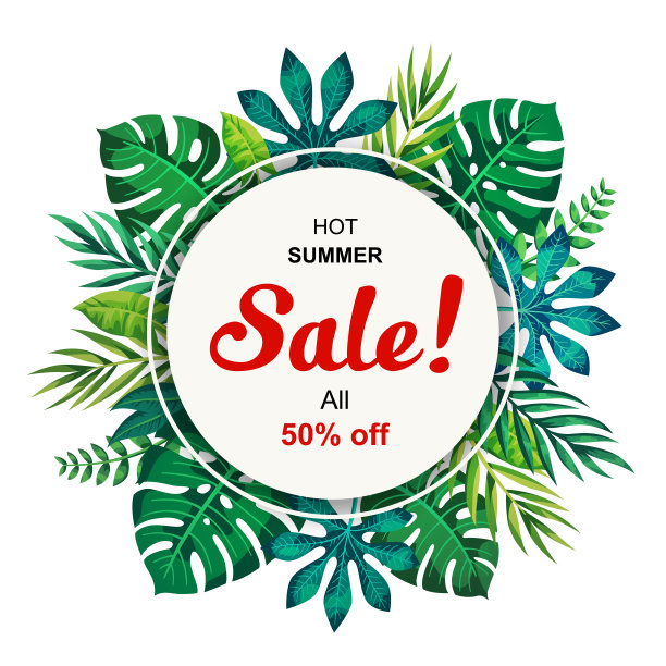 明亮的夏季热带树叶矢量设计。明亮的矢量背景与树叶。彩色的热带插图为传单或邀请卡。图片下载