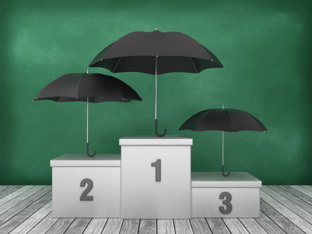 讲台与伞在黑板背景- 3D渲染图片下载