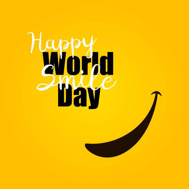 用舌头和字母微笑世界微笑日在黄色的背景。世界微笑日横幅。矢量图图片下载