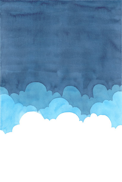 抽象水彩手绘插画在云的概念。明亮的蓝色波浪背景。高分辨率。设计的卡片，封面，印刷，网页。图片下载