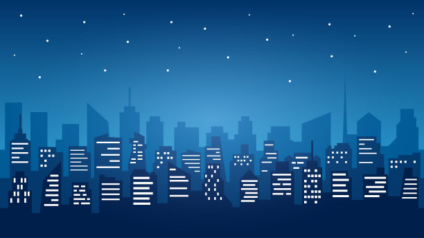 现代城市夜天际线。城市景观。平的城市建筑。城市的轮廓图片下载