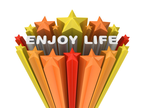 彩色星星享受生活短语- 3D渲染图片下载