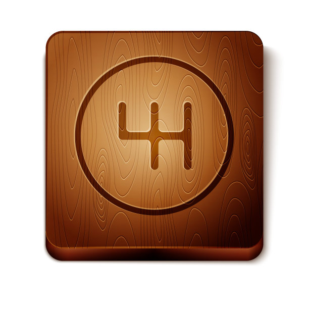 棕色齿轮换挡图标孤立在白色背景。传输图标。木制方形按钮。矢量图图片下载
