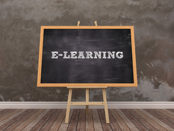 画架与E-LEARNING Word在房间- 3D渲染图片下载