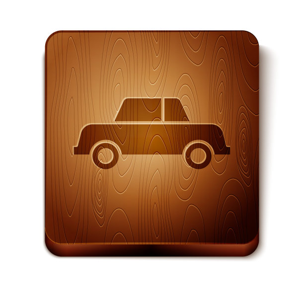 棕色汽车图标孤立在白色背景。木制方形按钮。矢量图图片下载