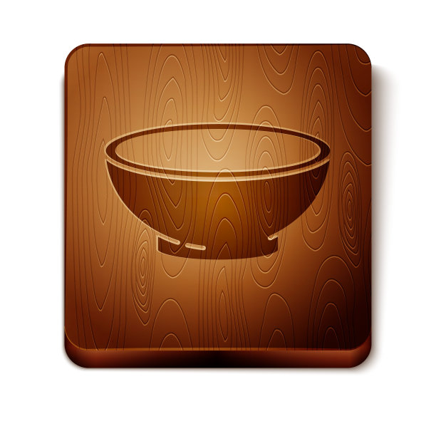 棕色碗的热汤图标孤立在白色的背景。木制方形按钮。矢量图图片下载