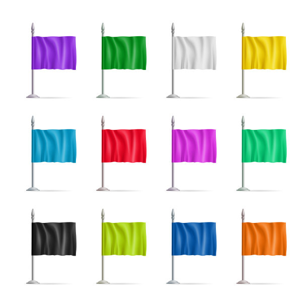 五彩缤纷的小桌旗孤立在白色之上图片下载