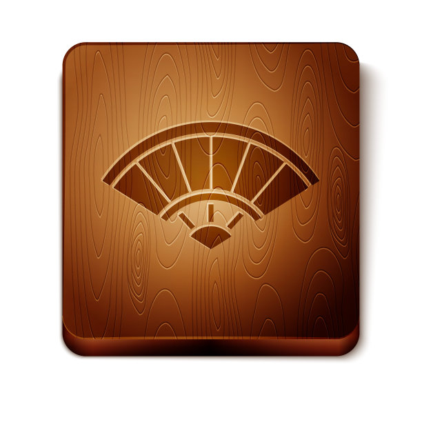 棕色中国或日本传统纸折扇图标孤立在白色背景上。木制方形按钮。矢量图图片下载