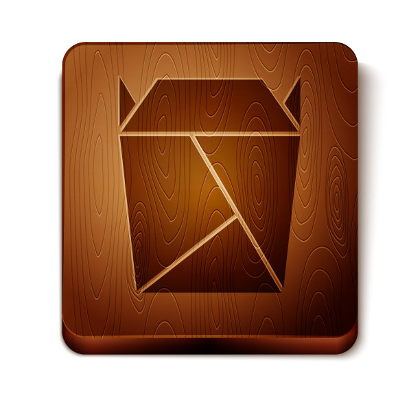 棕色中餐馆打开取出盒子装满了白色背景上孤立的图标。带走的食物。木制方形按钮。矢量图图片下载