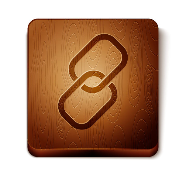 棕色链链接图标孤立在白色背景。单一的链接。木制方形按钮。矢量图图片下载