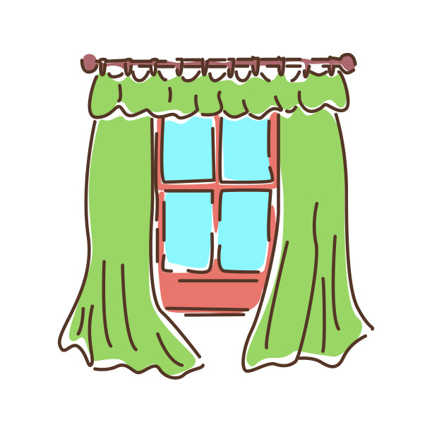 窗口与窗帘颜色线图标。房间或厨房的装饰象形文字用于网页、手机应用、促销。UI UX GUI设计元素。可编辑的中风。图片下载