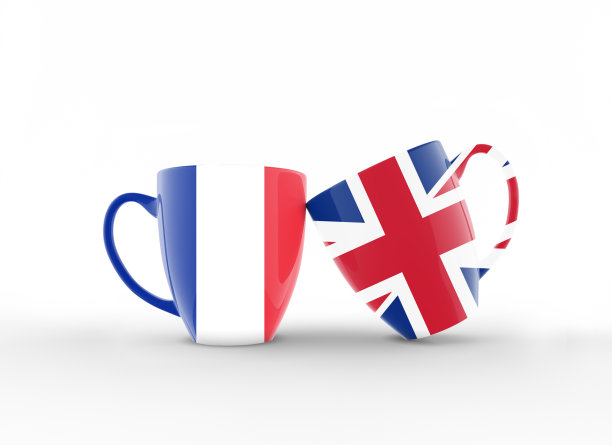 咖啡杯上的法国和英国国旗和庆祝活动图片下载