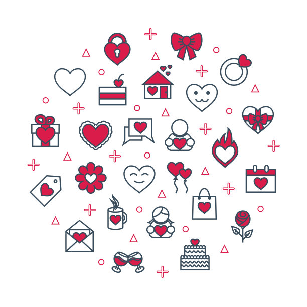 情人节快乐海报。爱圆概念横幅模板。细线网页符号图片下载