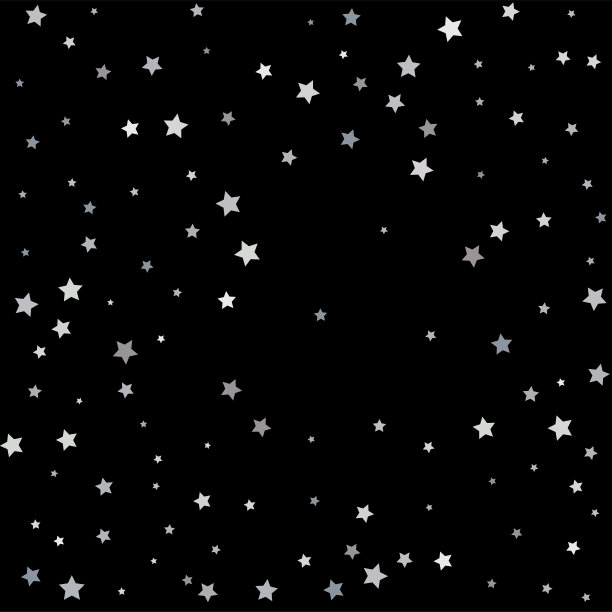 黑色背景上的银色闪耀星。繁星点缀的五彩纸屑图片下载