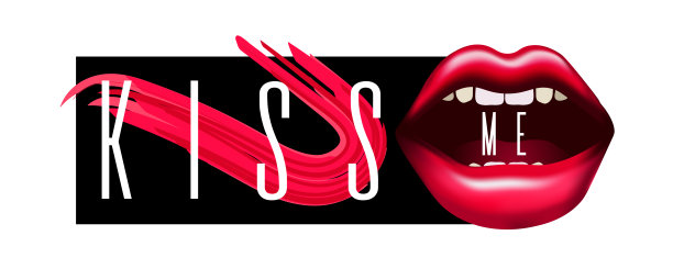 情人节的时尚横幅，爱情和关系，美丽，口红。性感女人的嘴唇和红色的笔触。图片下载