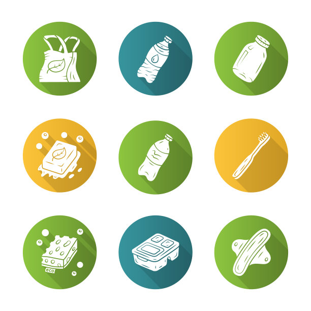 零浪费互换手工平面设计长影子字形图标集图片下载