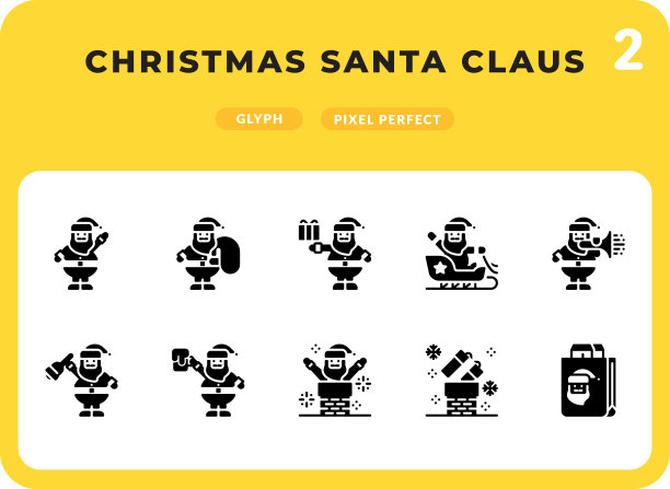 圣诞老人字形图标包的用户界面。像素完美的细线矢量图标设置为网页设计和网站应用。图片下载