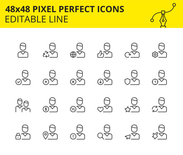 在网络和移动平台上使用的用户头像和人物符号。图片下载