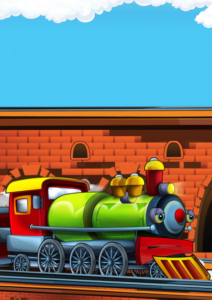 卡通有趣的火车在火车站附近的城市与文字空间图片下载