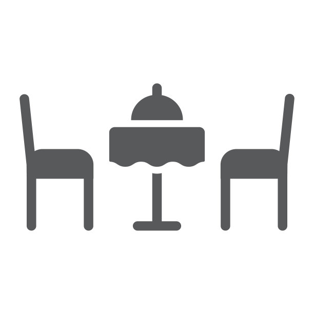 浪漫的晚餐符号，情人节和假日，桌子与椅子标志，矢量图形，白色背景上的固体图案，eps 10。图片下载