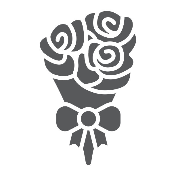 花束雕象，情人节，玫瑰符号，矢量图形，白色背景上的固体图案，eps 10。图片下载