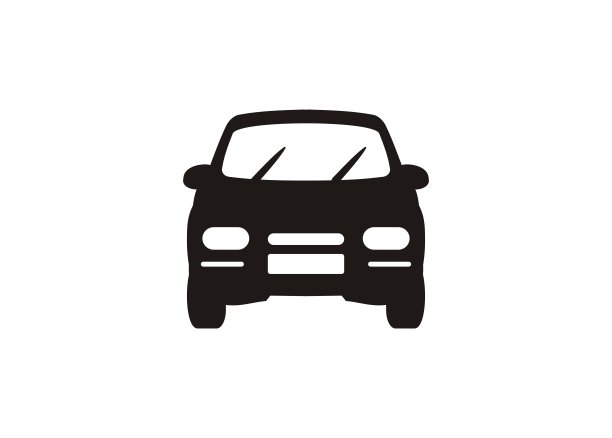 汽车前视图。简单的图标在黑色和白色。图片下载