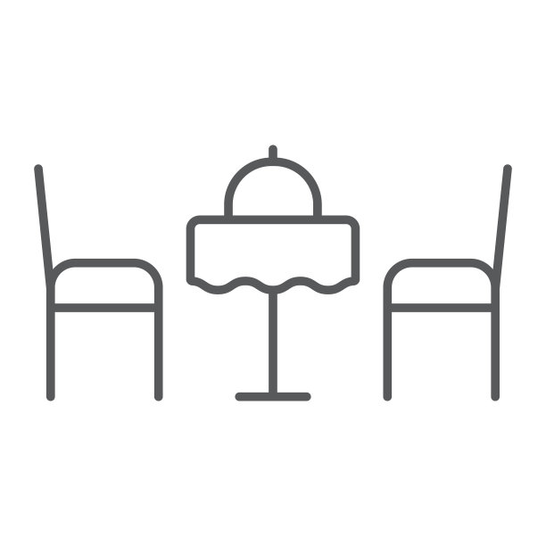 浪漫晚餐细线图标，情人节和假日，桌子与椅子标志，矢量图形，白色背景上的线性模式，eps 10。图片下载