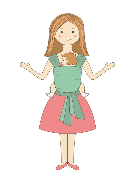 快乐的母亲用吊带围巾抱着宝宝的矢量卡通插画图片下载