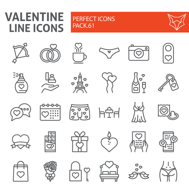 情人节线图标集，婚礼日符号收集，矢量草图，标志插图，爱情符号线形象形图包装孤立在白色背景，eps 10。图片下载