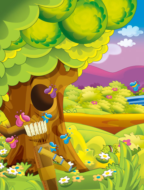 卡通的快乐和有趣的场景与孩子在公园里玩图片下载