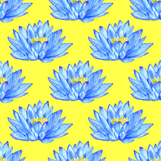 水彩无缝蓝莲花图案图片下载