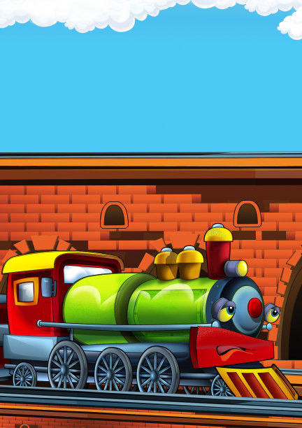 卡通有趣的火车在火车站附近的城市与文字空间图片下载