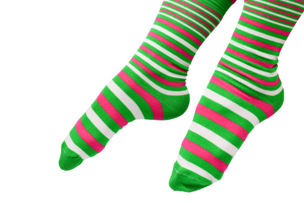 穿绿袜子的女人被孤立在白色的背景上。前视图。图片下载