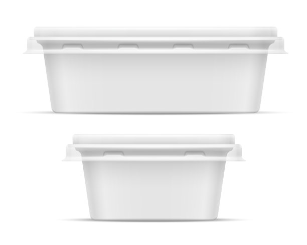 带有透明盖子的矩形塑料容器正面视图。3D插图孤立在白色背景。图片下载